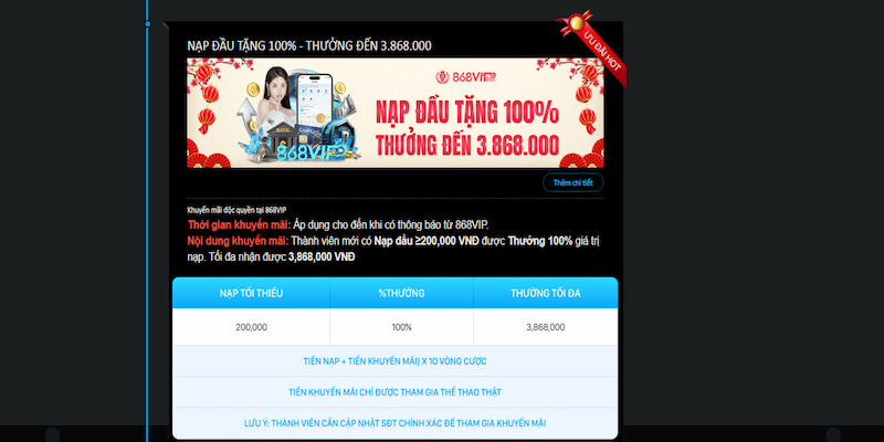 Thông tin chi tiết về thời gian và thể lệ của sự kiện ưu đãi tặng 100% tiền thưởng